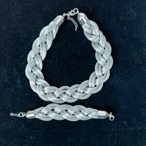 Vintage 90s silver tone chunky knotted statement choker necklace bracelet set